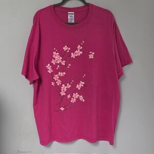 Vintage Jerzees Heavyweight Blend Cherry Blossom Graphic T-Shirt 2XL Hot Pink